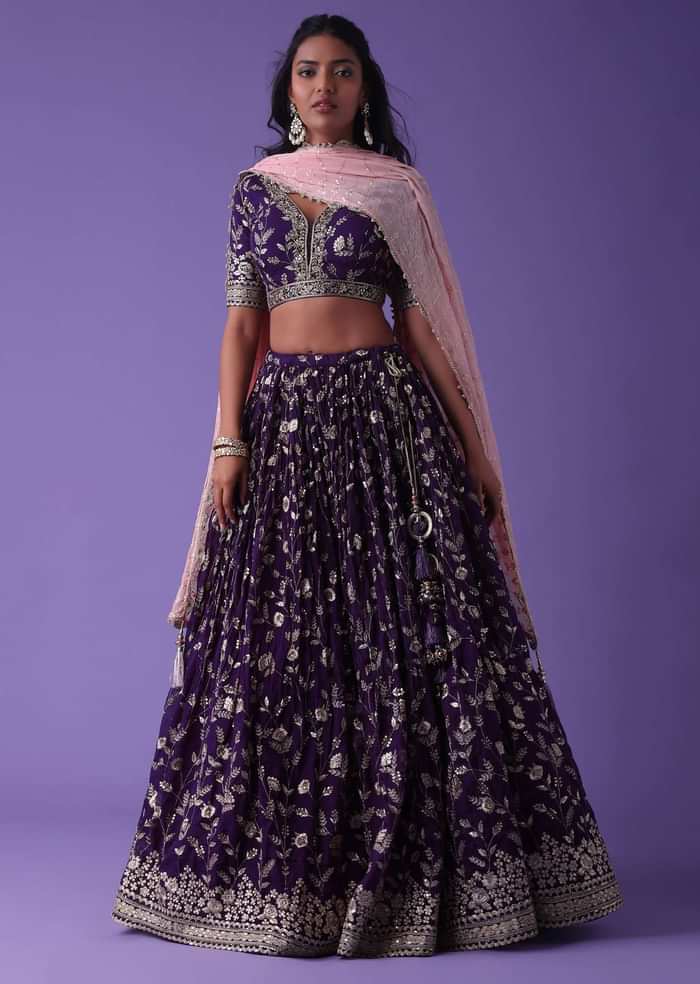 Grape Purple Georgette Lehenga With Zari And Sequins Embroidery