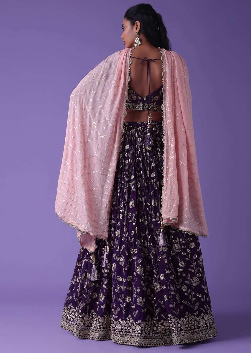 Grape Purple Georgette Lehenga With Zari And Sequins Embroidery