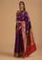 Grape Purple Pure Handloom Saree In Silk With Woven Buttis And Red Border Online - Kalki Fashion