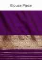 Grape Purple Saree In Art Handloom Silk With Woven Floral Buttis, Paisley Motifs On The Pallu And Unstitched Blouse