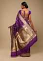 Grape Purple Saree In Art Handloom Silk With Woven Floral Buttis, Paisley Motifs On The Pallu And Unstitched Blouse