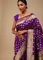Grape Purple Saree In Art Handloom Silk With Woven Floral Buttis, Paisley Motifs On The Pallu And Unstitched Blouse