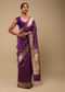 Grape Purple Saree In Art Handloom Silk With Woven Floral Buttis, Paisley Motifs On The Pallu And Unstitched Blouse