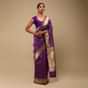 Grape Purple Saree In Art Handloom Silk With Woven Floral Buttis, Paisley Motifs On The Pallu And Unstitched Blouse