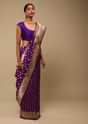 Grape Purple Saree In Art Handloom Silk With Woven Floral Buttis, Paisley Motifs On The Pallu And Unstitched Blouse