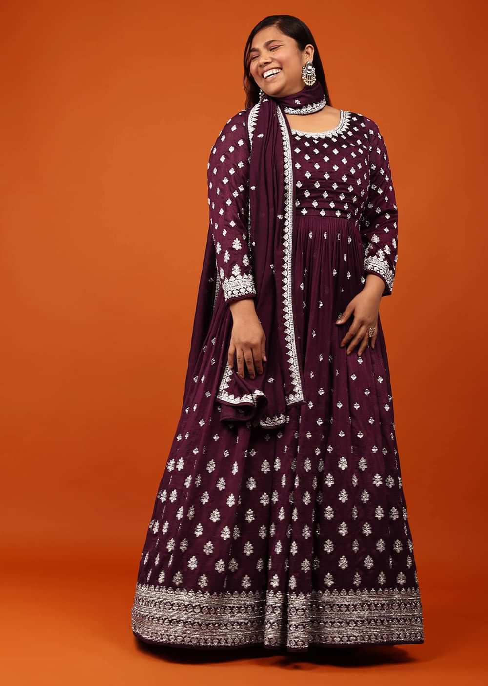 Grape Wine Anarkali Suit In Georgette With Embroidery In Zari And Stone Embellishment