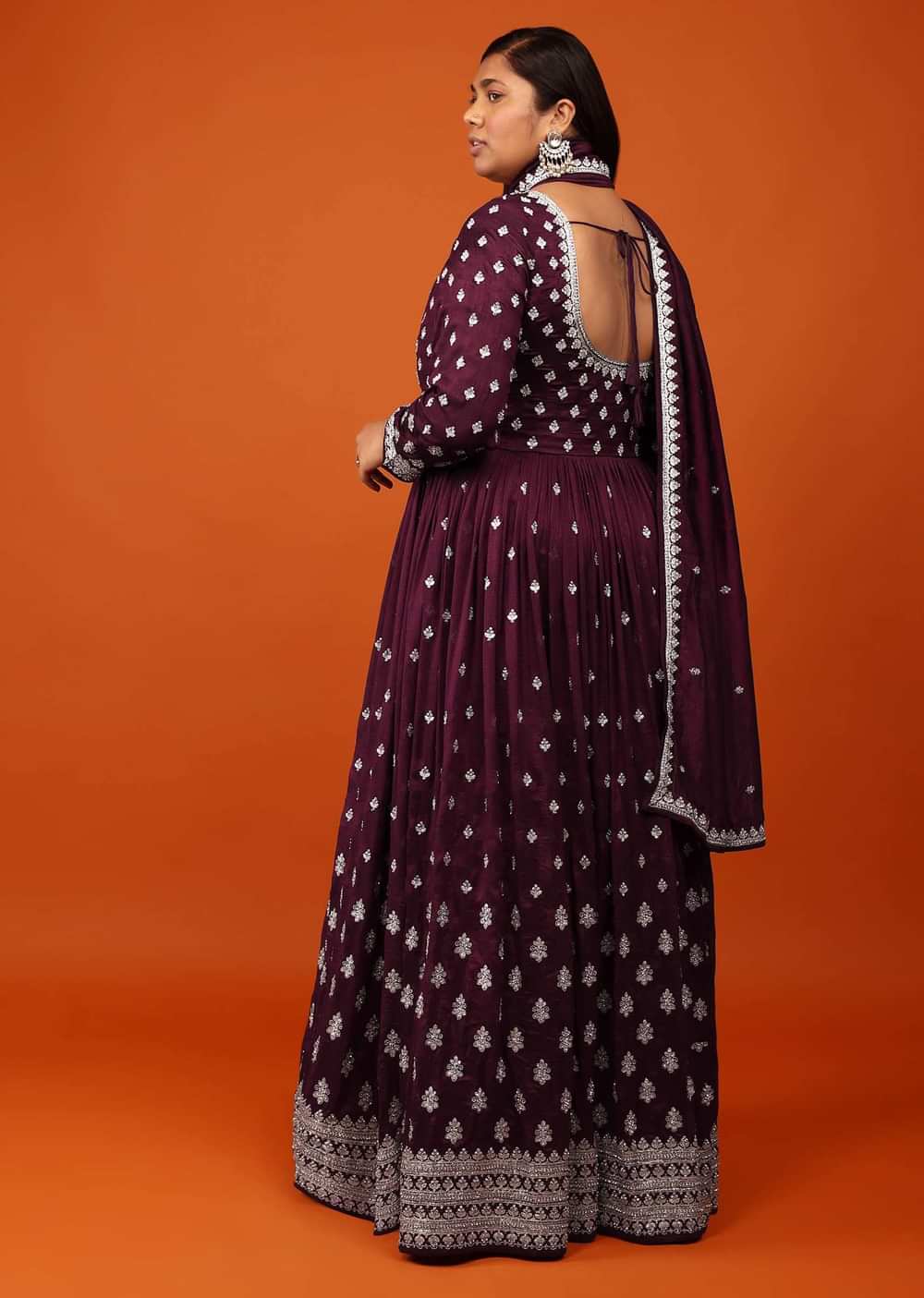 Grape Wine Anarkali Suit In Georgette With Embroidery In Zari And Stone Embellishment