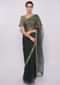 Graphite grey organza saree with tasseled pallo and border only on Kalki