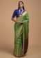 Grass Green Pure Handloom Saree In Tussar Silk With Stripes And Woven Floral Border Online - Kalki Fashion
