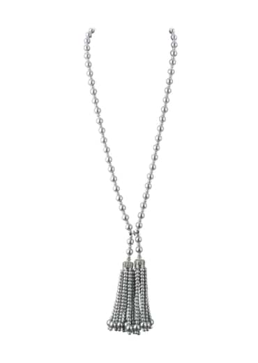 Gray And Silver Pearl Necklace With Pearl Tassel