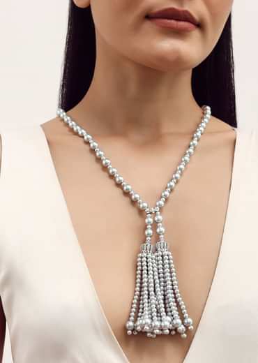 Gray And Silver Pearl Necklace With Pearl Tassel