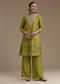 Green Abstract Print Silk Kurta and Palazzo Set