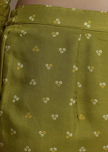 Green Abstract Print Silk Kurta and Palazzo Set