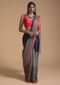 Green And Black Saree In Silk With Color-Blocked Print Online - Kalki Fashion