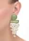 Green And Gold Earrings In Geometric Pattern With Bugle Beads And Pearl Fringes Online - Kalki Fashion