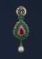Green And Magenta Crystal Studded Drop Shaped Danglers With Stones And Dangling Pearl Online - Kalki Fashion Online - Kalki Fashion
