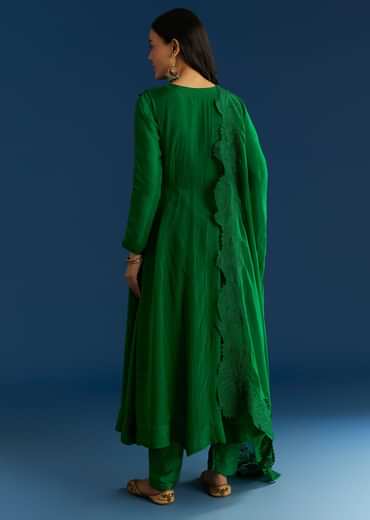 Green Angrakha Style Anarkali Suit With Resham Work