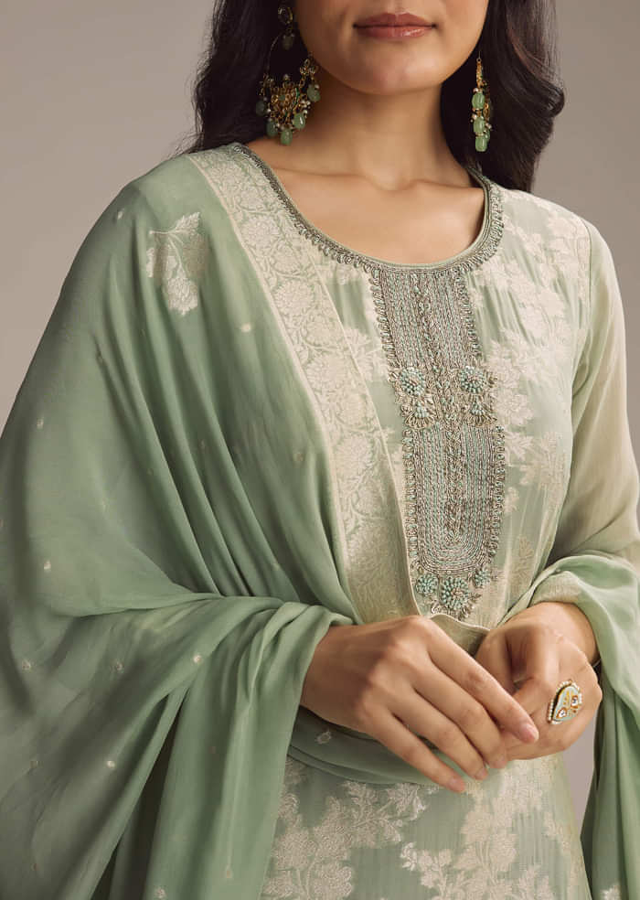 Green Banarasi Georgette Palazzo Suit