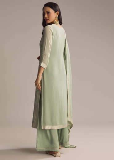 Green Banarasi Georgette Palazzo Suit