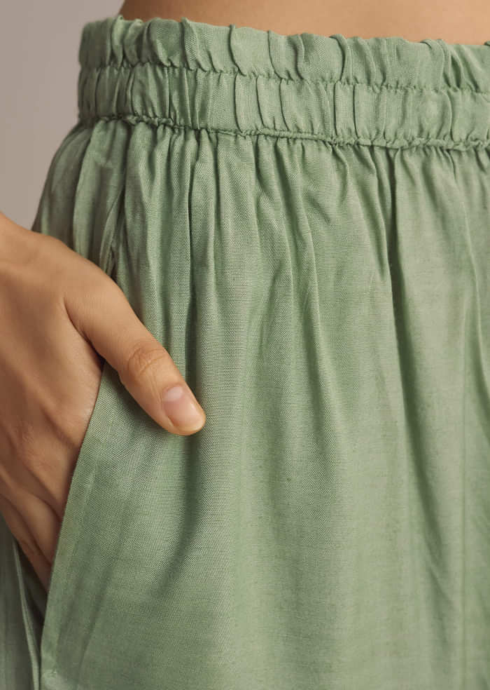 Green Banarasi Georgette Palazzo Suit