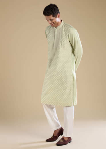 Green Banarasi Silk Kurta Set with Kantha Work
