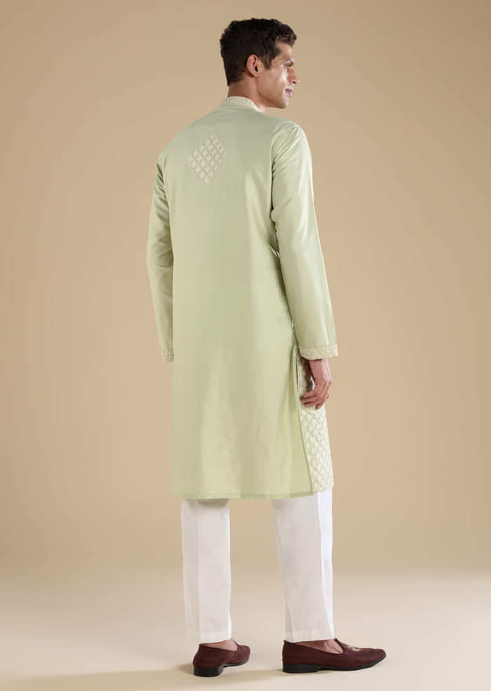 Green Banarasi Silk Kurta Set with Kantha Work