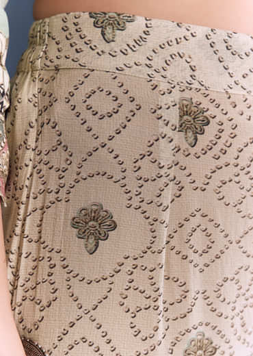 Green Beige Ombre Crepe Kurta Set With Floral Print