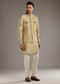 Green Chanderi Linen Kurta Jacket Set For Men With Dori Work