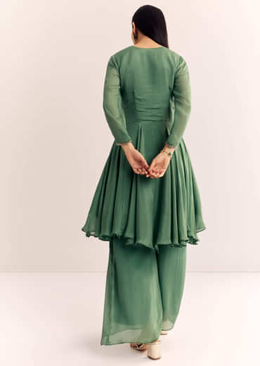 Green Chinon Zardosi Palazzo Suit