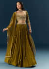 Green Crepe Bridal Lehenga With Cutdana Embroidery