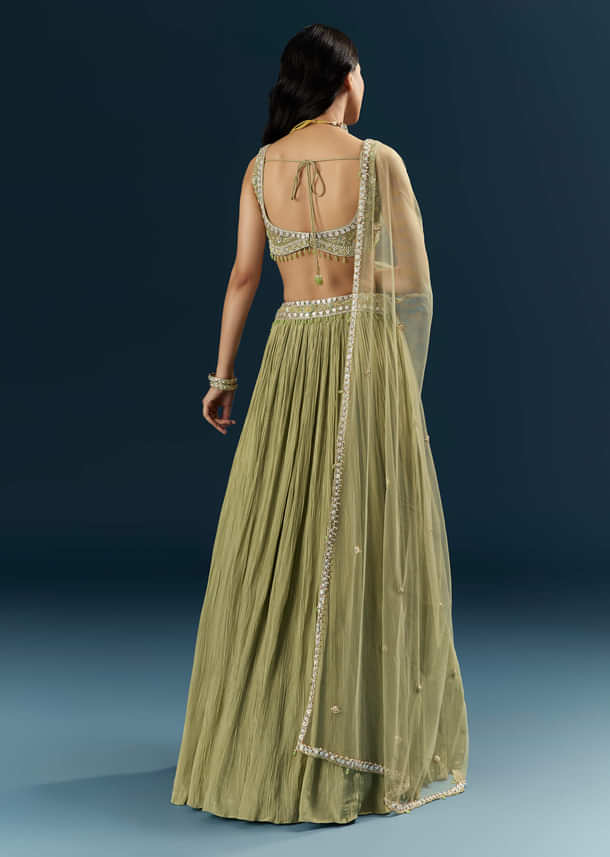 Green Crepe Bridesmaid Lehenga With Heavy Embroidery