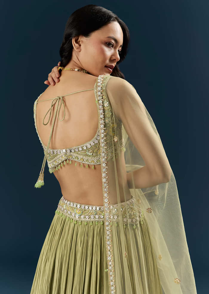 Green Crepe Bridesmaid Lehenga With Heavy Embroidery