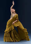Green Crepe Ready Pleated Saree With Heavy Hand Embroidery