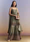 Green Crepe Sharara Suit With Indie Print And Stone Work