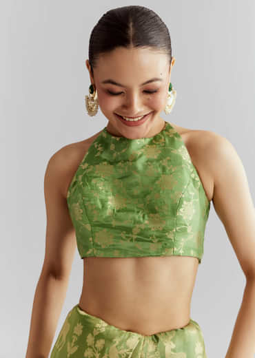 Green Dola Silk Woven Saree With Zari Motif Embroidery