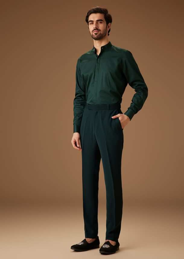 Green Embroidered Indo Western Jacket Set