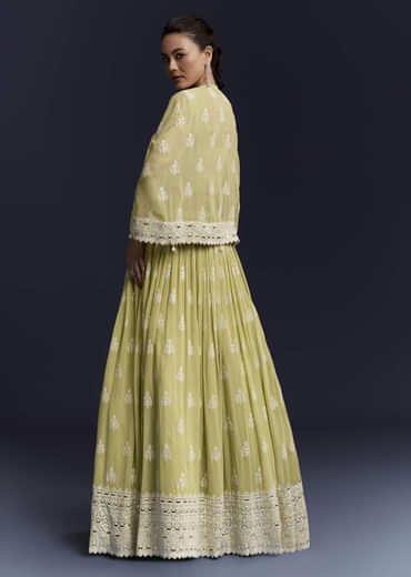 Green Georgette Bridesmaid Lehenga With Sequins And Thread Work