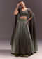 Green Georgette Lehenga Dupatta Set With Self Stone And Bead Work