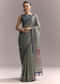 Green Linen Saree With Authentic Ajrakh Print And Indigo Border