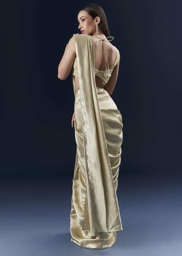 Green Net Ready Pleated Saree With Intricate Embroidery