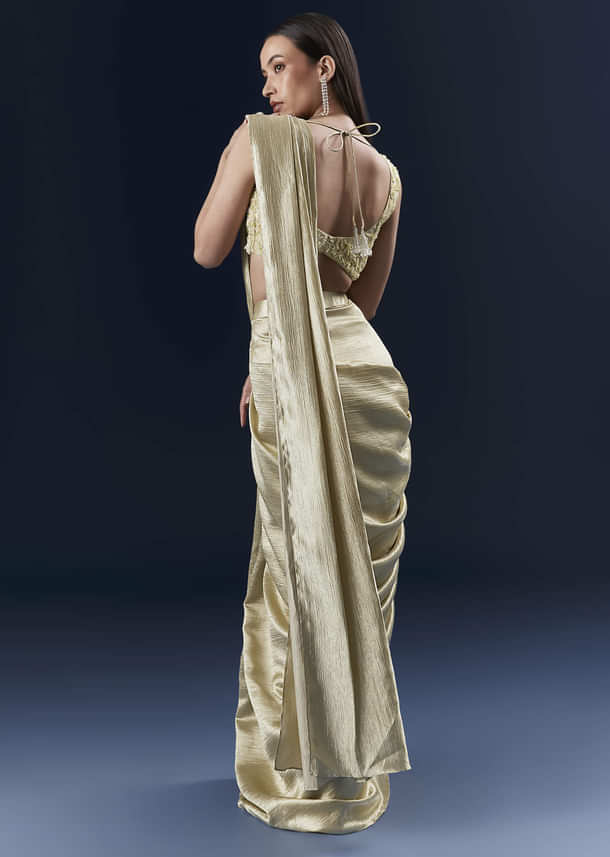 Green Net Ready Pleated Saree With Intricate Embroidery