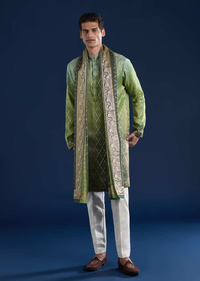 Green Ombre Silk Kurta Set with Dupatta