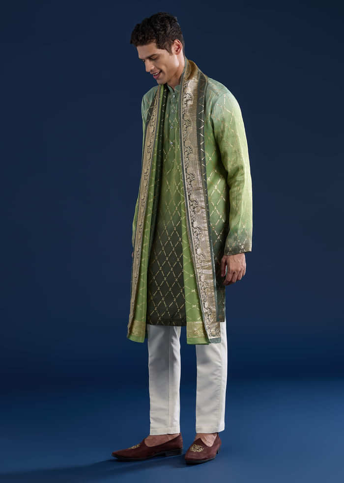 Green Ombre Silk Kurta Set with Dupatta