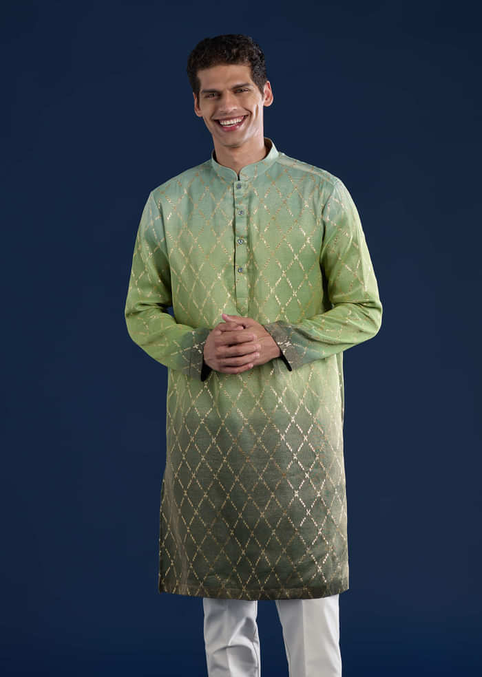 Green Ombre Silk Kurta Set with Dupatta
