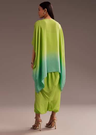 Green Ombre Zardosi Crepe Kaftan Kurta Dhoti Set
