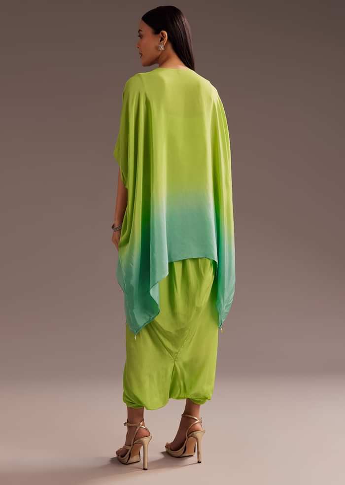 Green Ombre Zardosi Crepe Kaftan Kurta Dhoti Set
