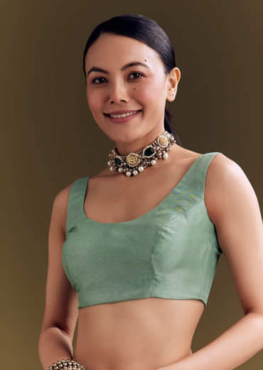 Green Organza Floral Saree With Embellished Border