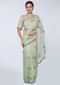 Green Saree In Organza With Embroidered Butti And Border Online - Kalki Fashion