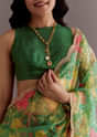 Green Organza Saree With Floral Print And Embellished Border