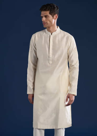 Green Raw Silk Jacket Kurta Set with Dori Work